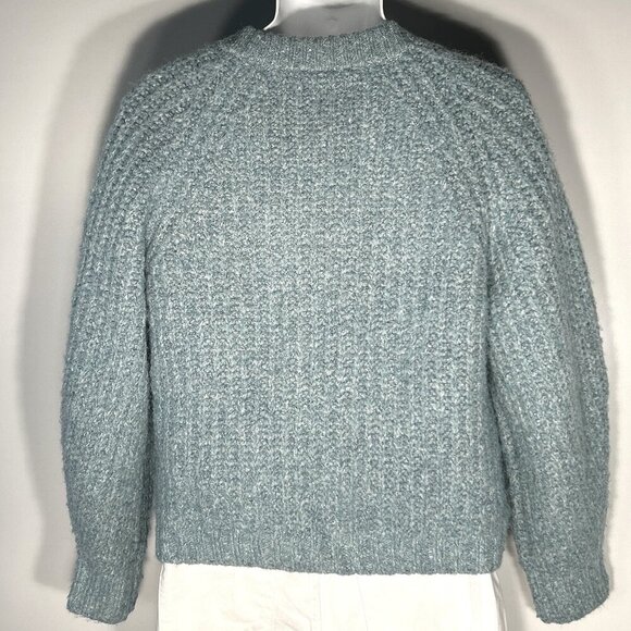 Lucky Brand SZ M Pale Aqua Wool Blend chunky crop cardigan Preppy Academia - Picture 5 of 8
